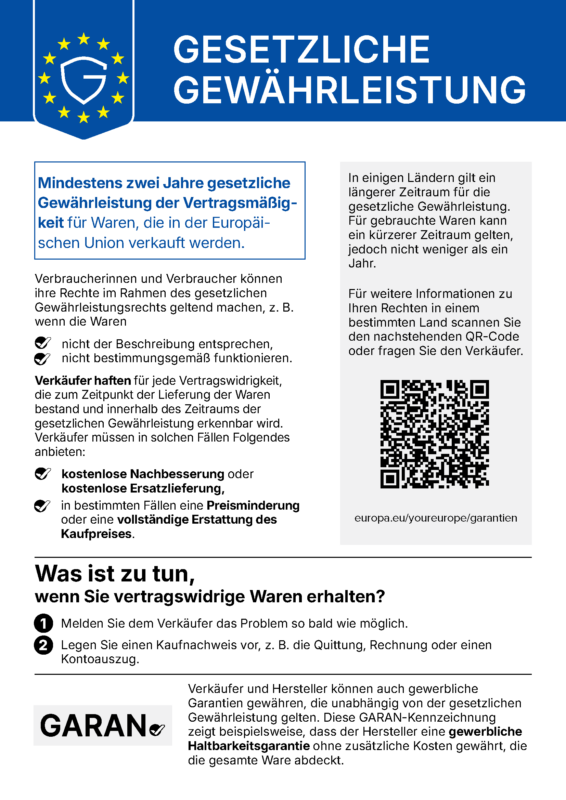 Legal guarantee notice DE